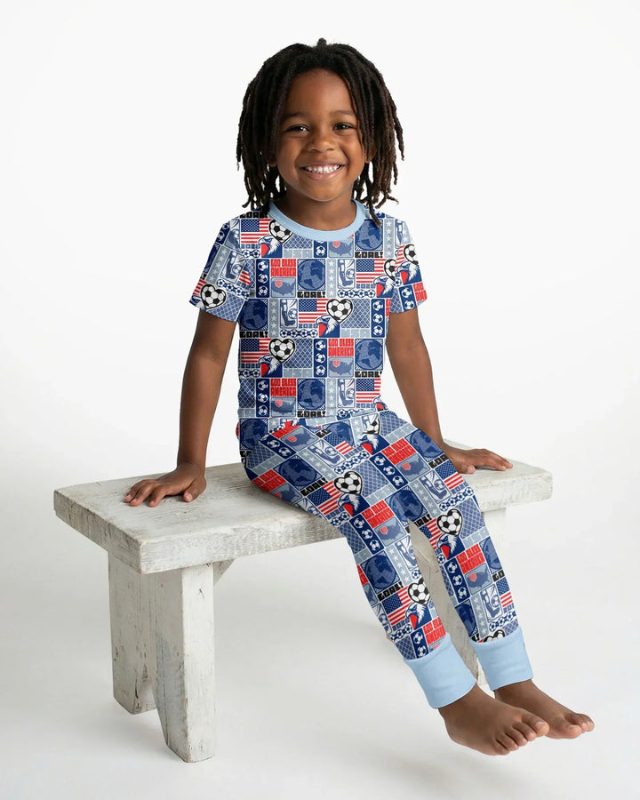 World Soccer God Bless America Bamboo Two Piece Short Sleeve Pajama Set