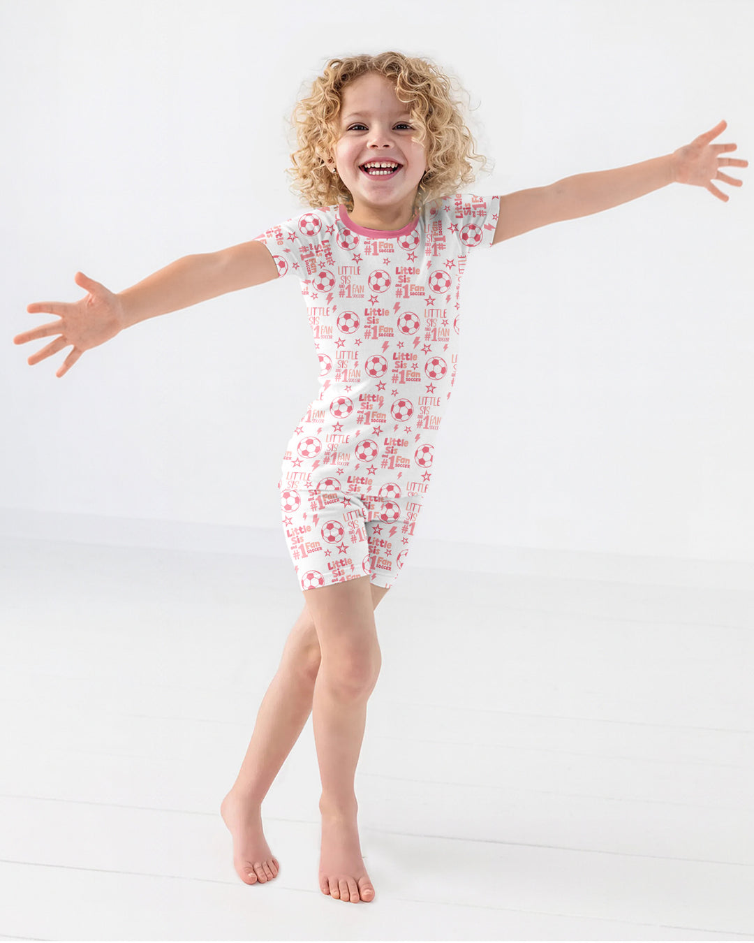 Little Sister and Bro #1 Fan Soccer Bamboo Two Piece Short Sleeve Shorts Pajama Set