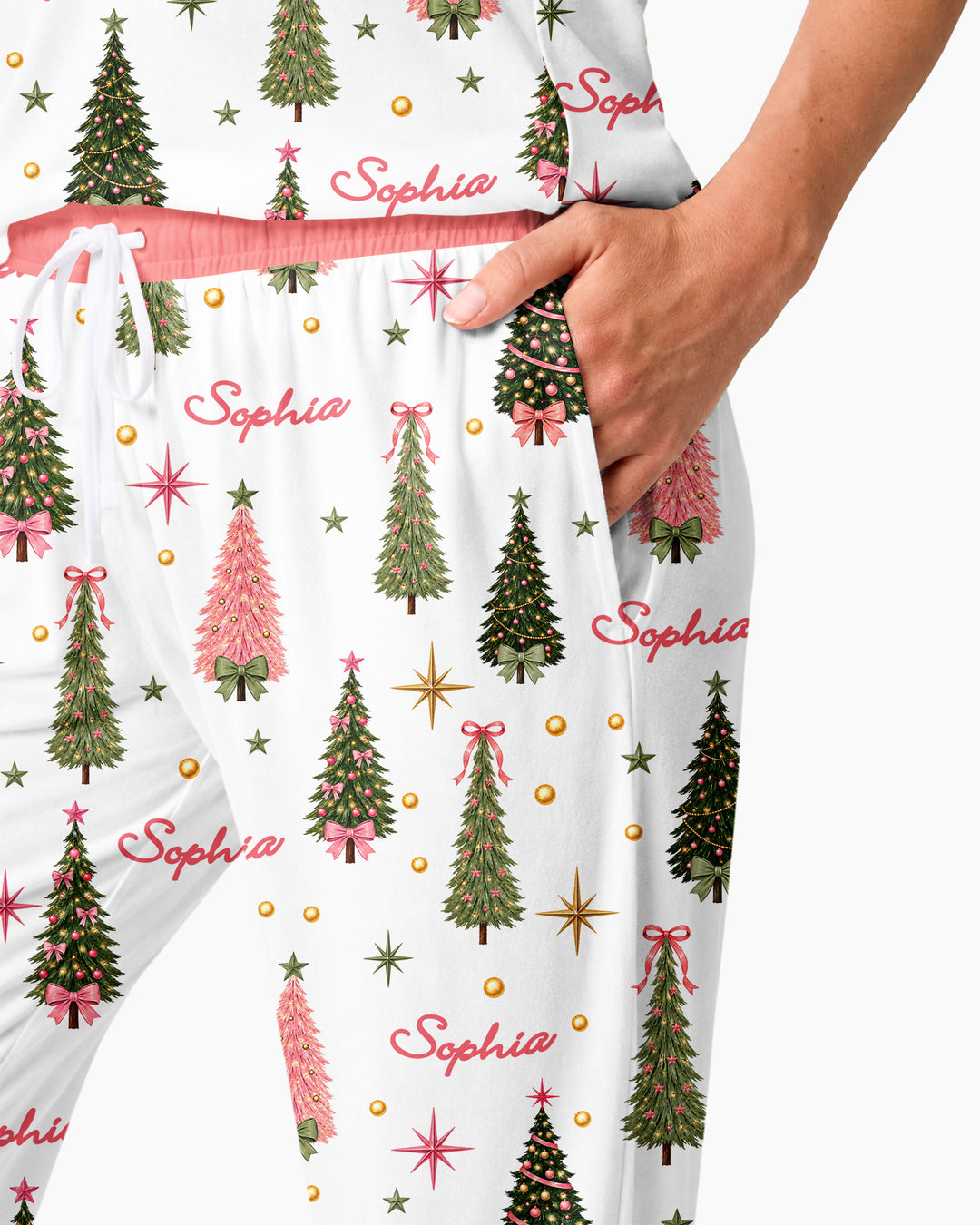 Custom Name Merry Christmas Tree Bamboo Women Pajama Set
