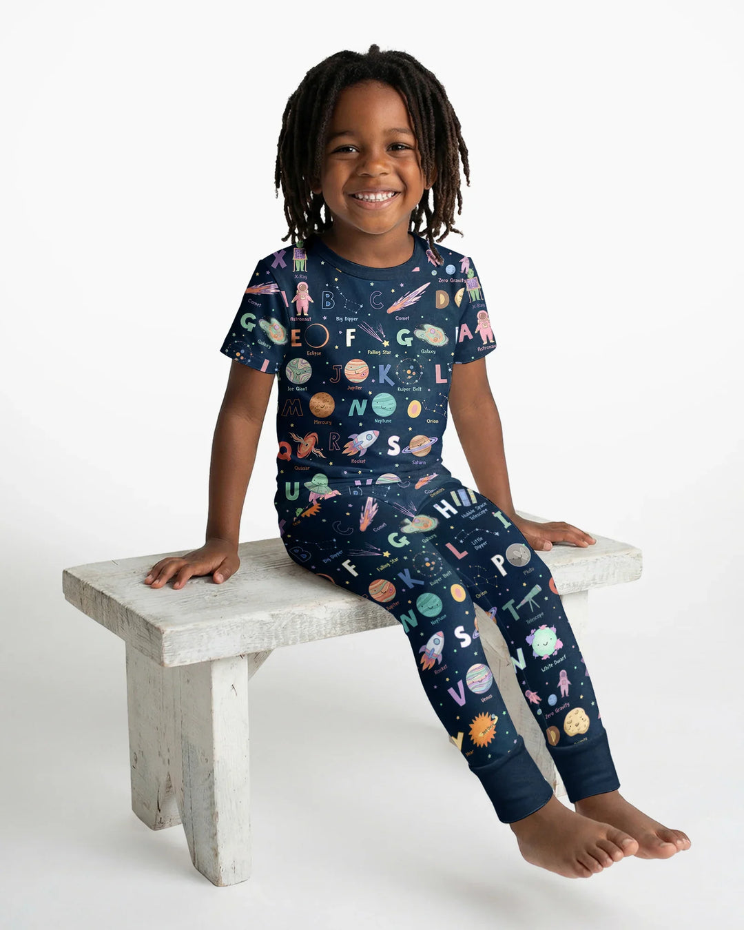 Space Alphabet Bamboo Two Piece Short Sleeve Pajama Set