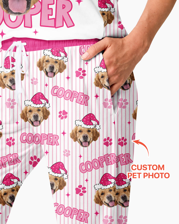 Personalized Pink Santa Dog Bamboo Women Pajama Set
