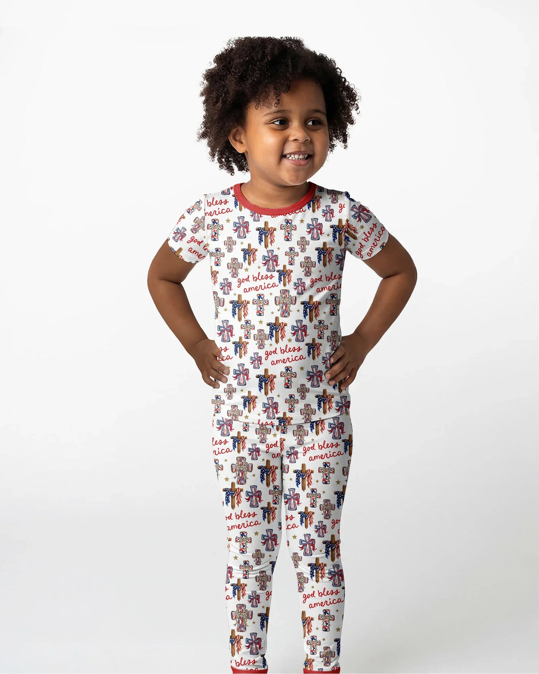 God Bless America Family Matching Bamboo Two Piece Short Sleeve Pajama Set