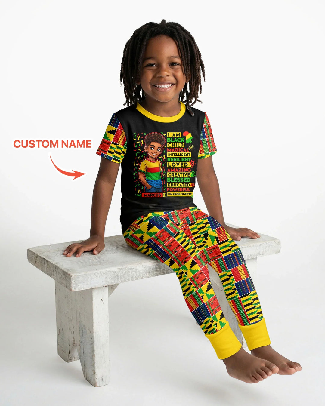 Custom Name I Am Black Child BoyBamboo Two Piece Short Sleeve Pajama Set