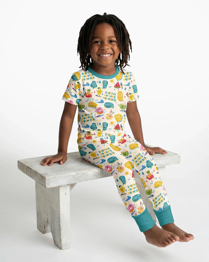 Summer Fruits Surfing On God's Promises Bamboo Two Piece Short Sleeve Pajama Set