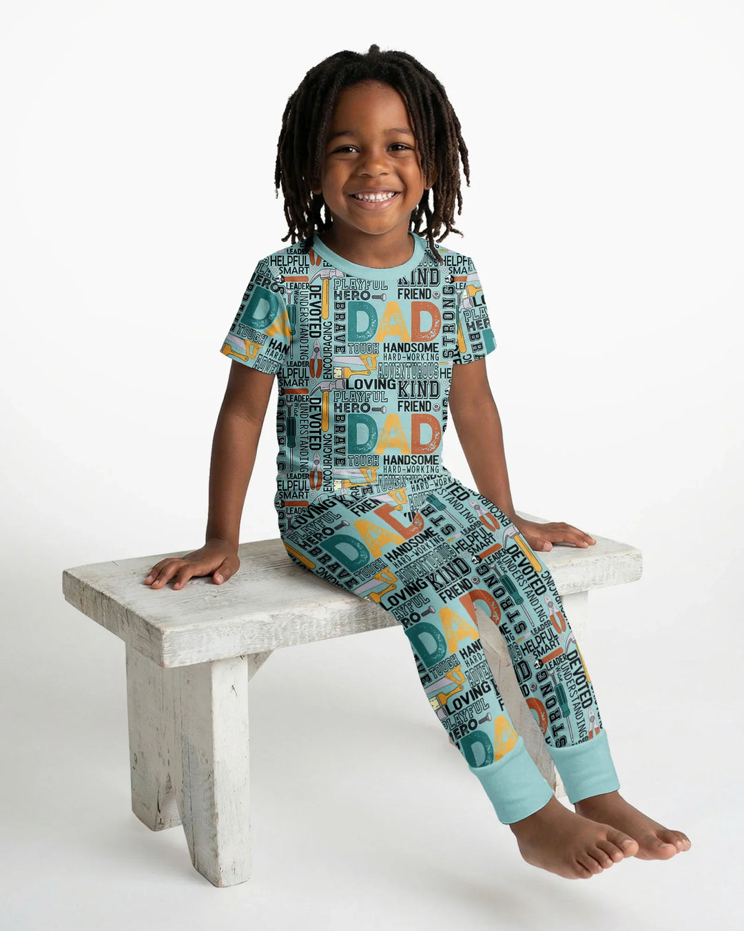 Dad Word Collage Bamboo Two Piece Short Sleeve Pajama Set