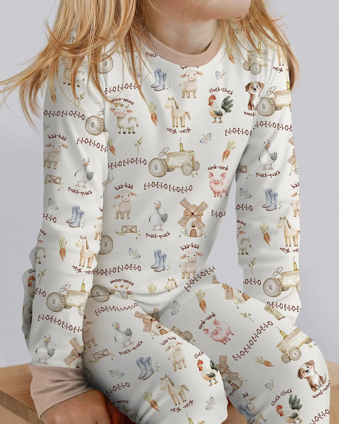 Old McDonald Farm Family Matching Bamboo Two Piece Long Sleeve Pajama Set
