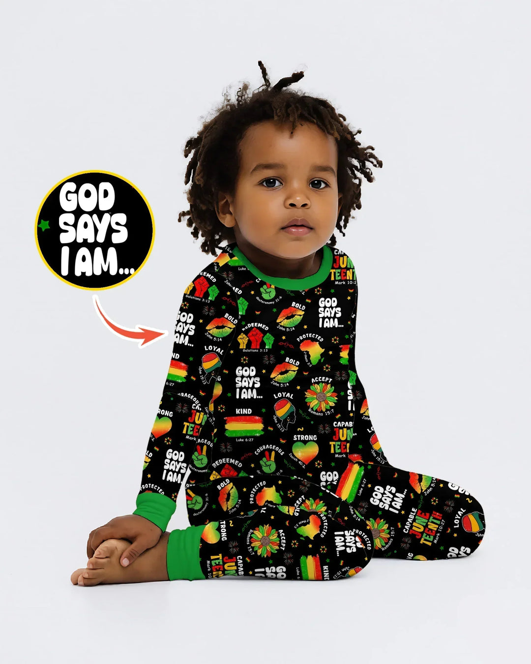 God Says I Am Juneteenth Blessings Bamboo Two Piece Long Sleeve Pajama Set