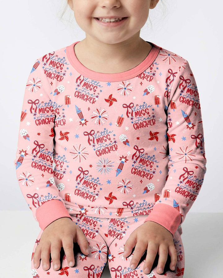 Little Miss Firecracker 4th July Bamboo Two Piece Long Sleeve Pajama Set