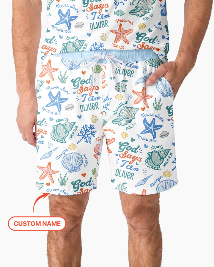 Coastal God Says I Am Custom Name Bamboo Men Short Sleeve Short Pajama Set