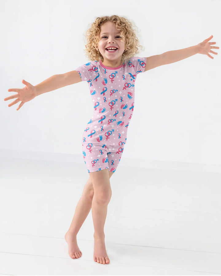 Infertility Awareness Blue and Pink Bamboo Two Piece Short Sleeve Shorts Pajama Set