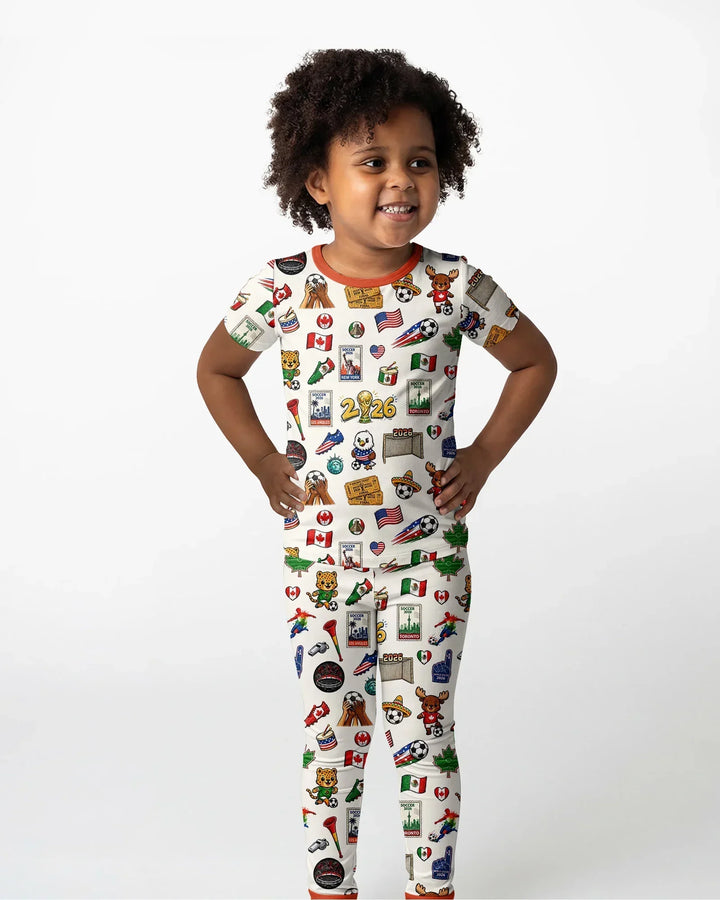 Soccer Cup 2026 Family Matching Bamboo Two Piece Short Sleeve Pajama Set