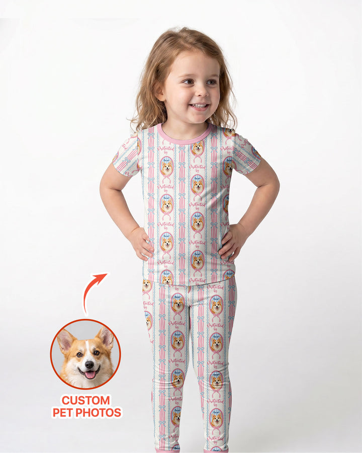 Custom Coquette Pet Photo Little Protector Bamboo Two Piece Short Sleeve Pajama Set