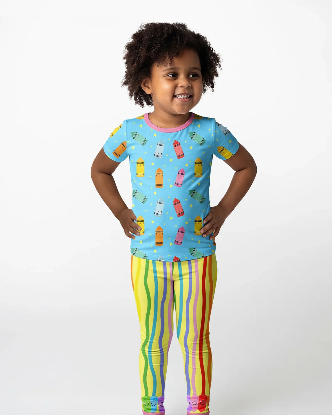 Happy Crayon Friends Bamboo Two Piece Short Sleeve Pajama Set