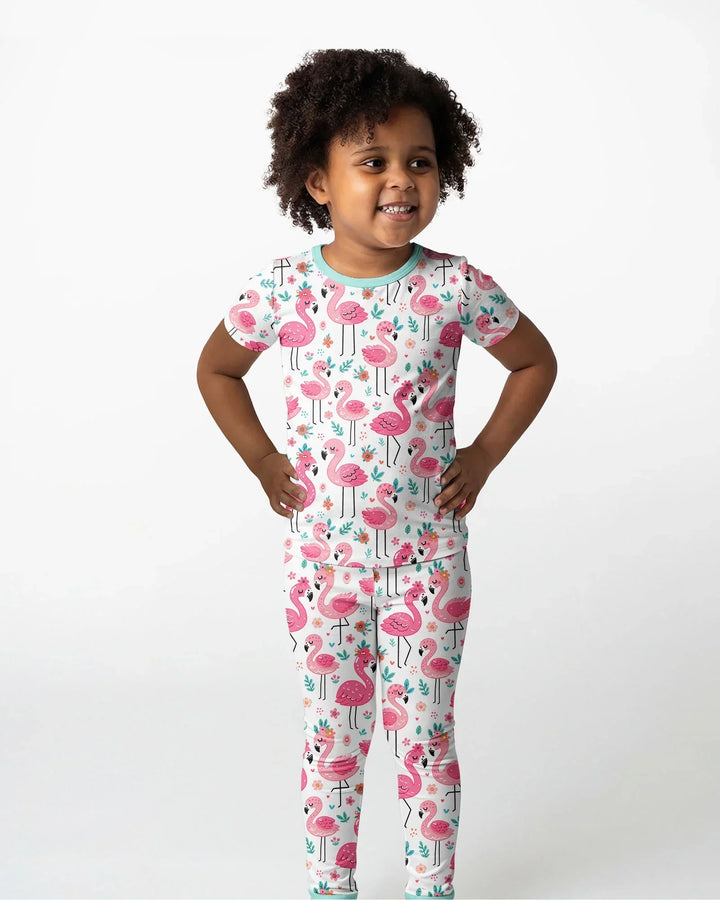 Hello Flamingo Bamboo Two Piece Short Sleeve Pajama Set