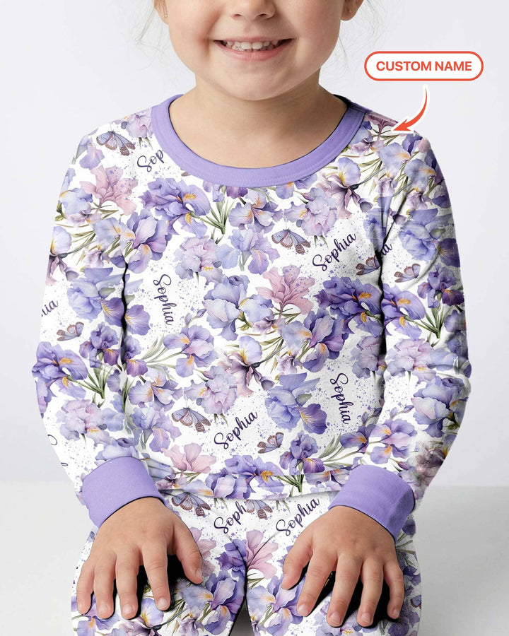 Custom Name Birth Month Flowers Bamboo Two Piece Long Sleeve Pajama Set