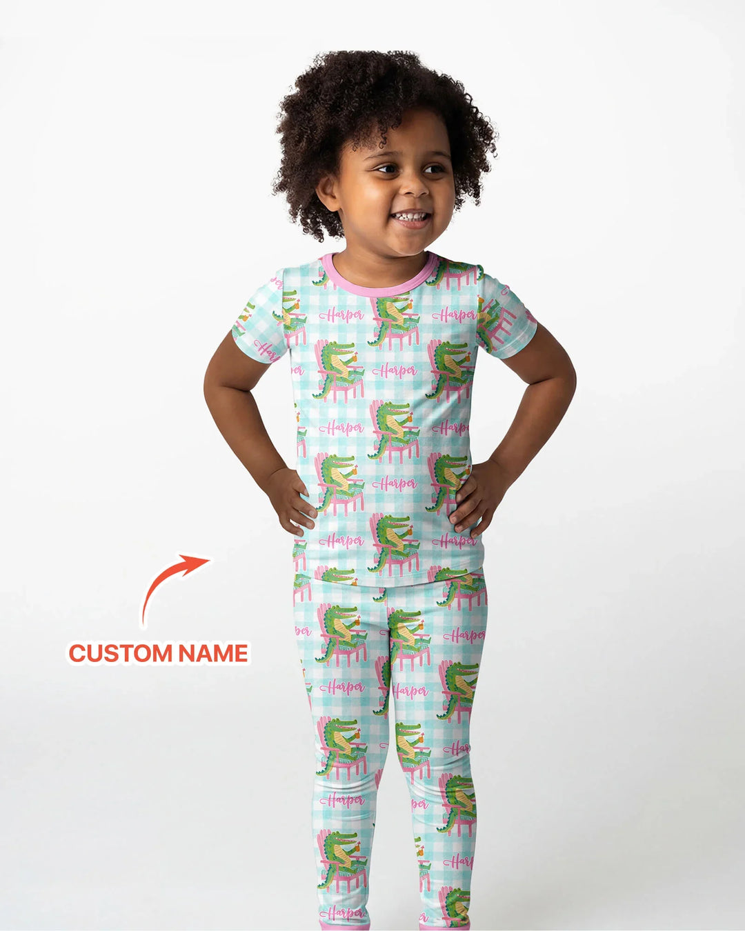 Custom Name Preppy Later Gator Bamboo Two Piece Short Sleeve Pajama Set
