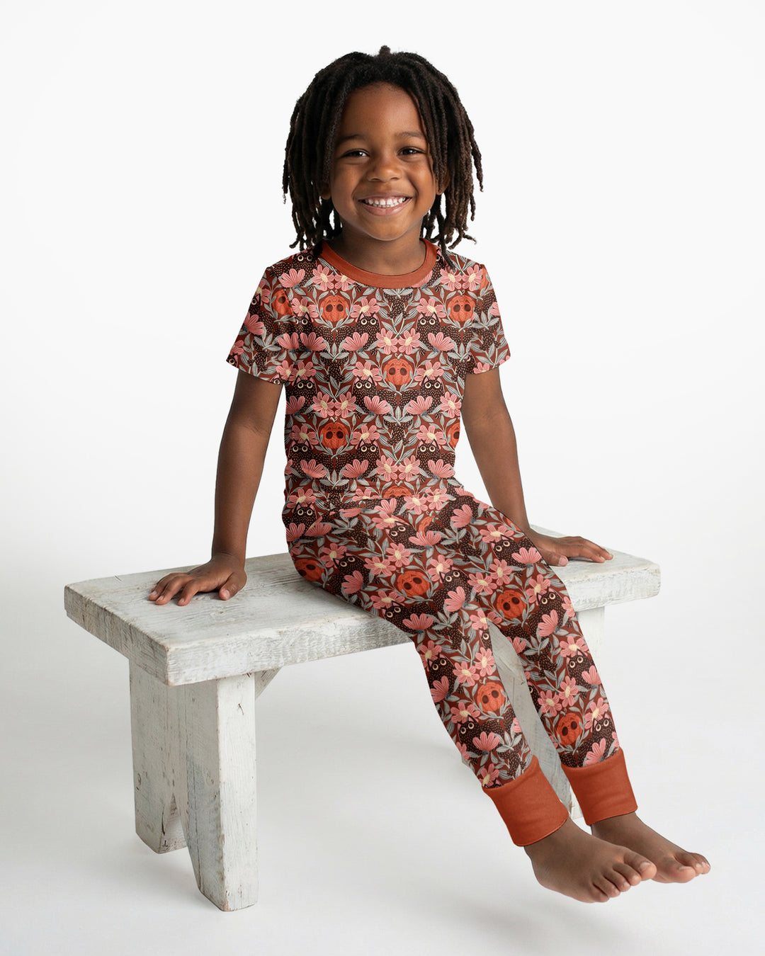 Spooky Owl Pumpkin Folk Floral Halloween Bamboo Two Piece Short Sleeve Pajama Set