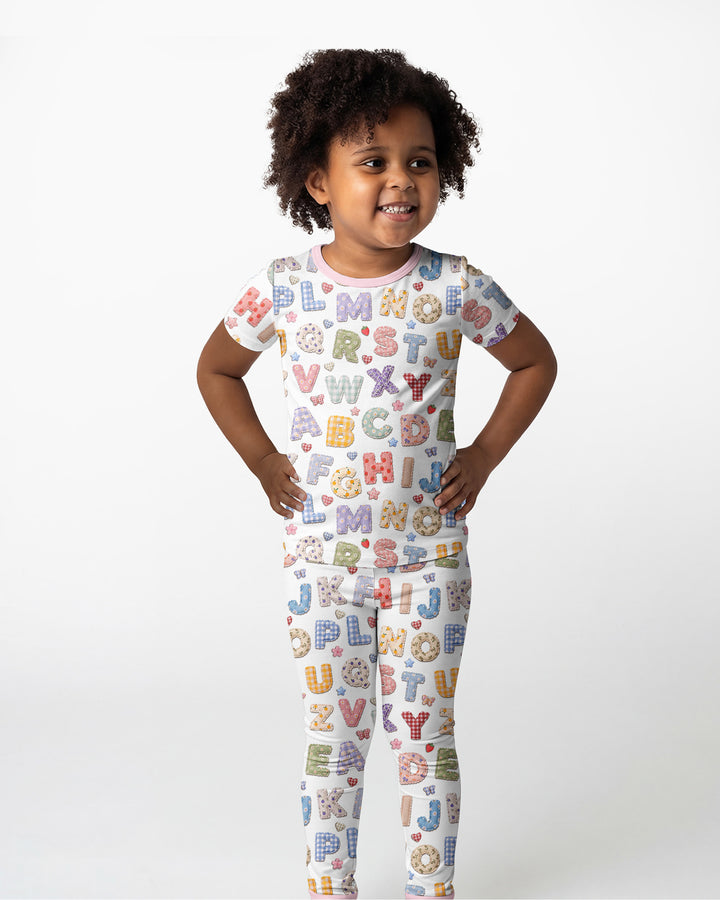 Fabric Alphabet Letters Bamboo Two Piece Short Sleeve Pajama Set