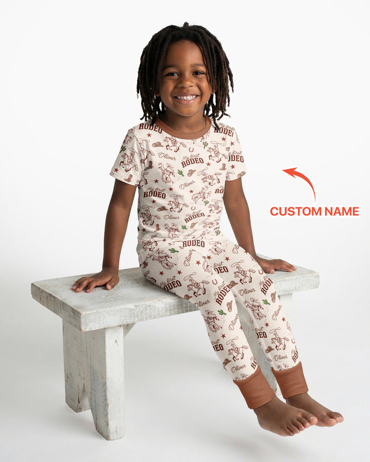 Custom Name First Rodeo Family Matching Bamboo Two Piece Short Sleeve Pajama Set