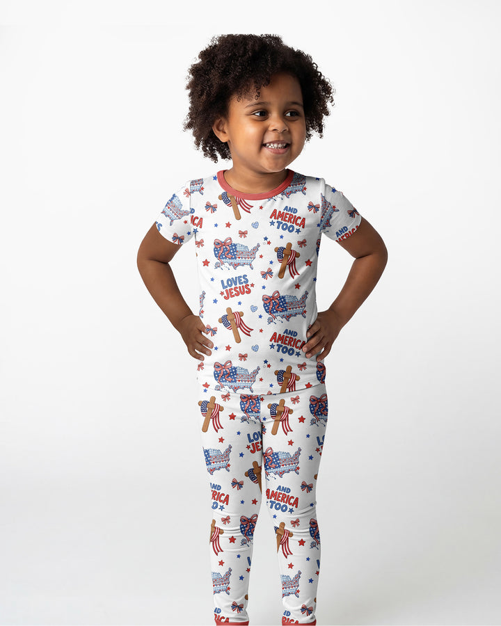 Loves Jesus And America Too Bamboo Two Piece Short Sleeve Pajama Set