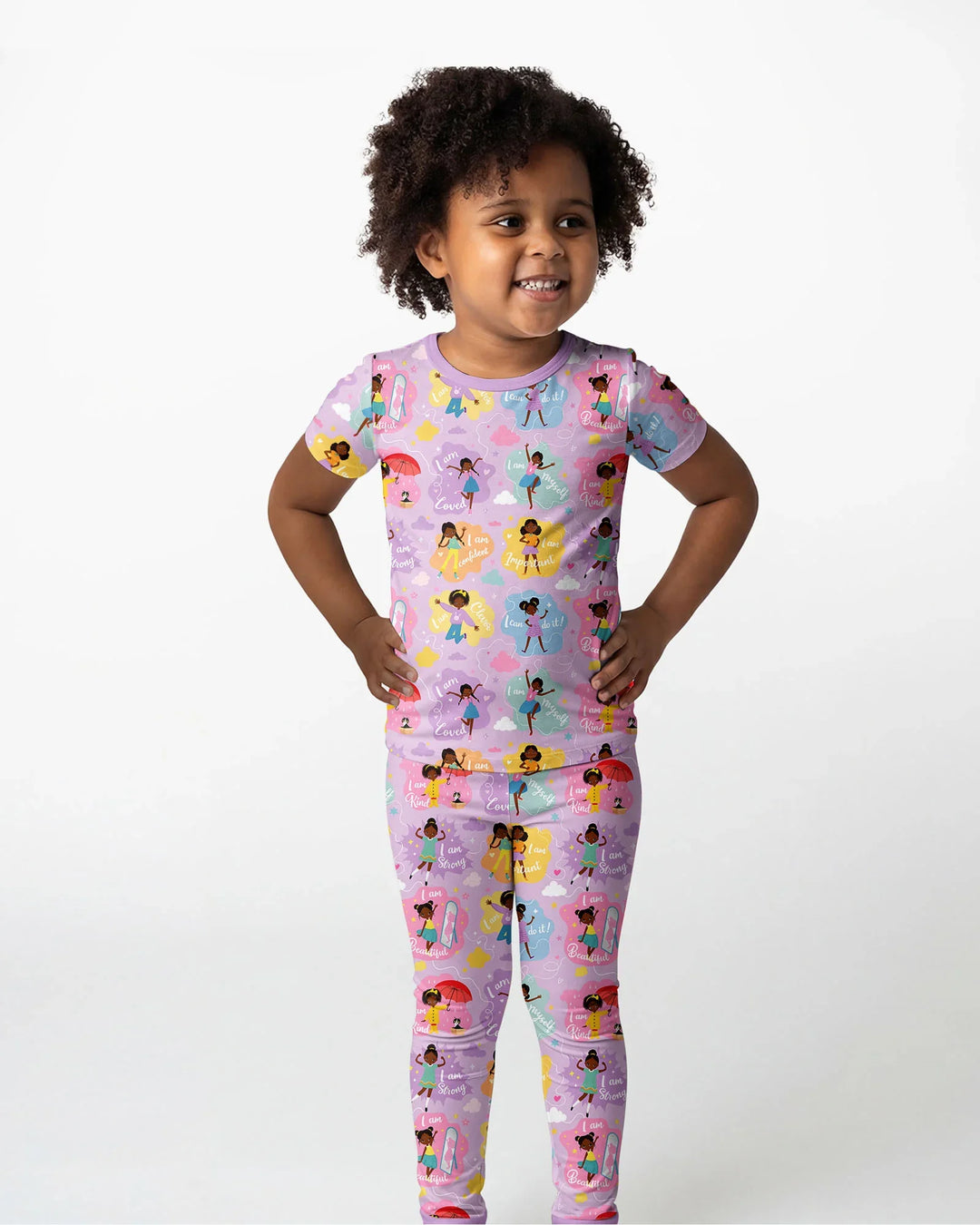 African American Girl I Am Loved Bamboo Two Piece Short Sleeve Pajama Set