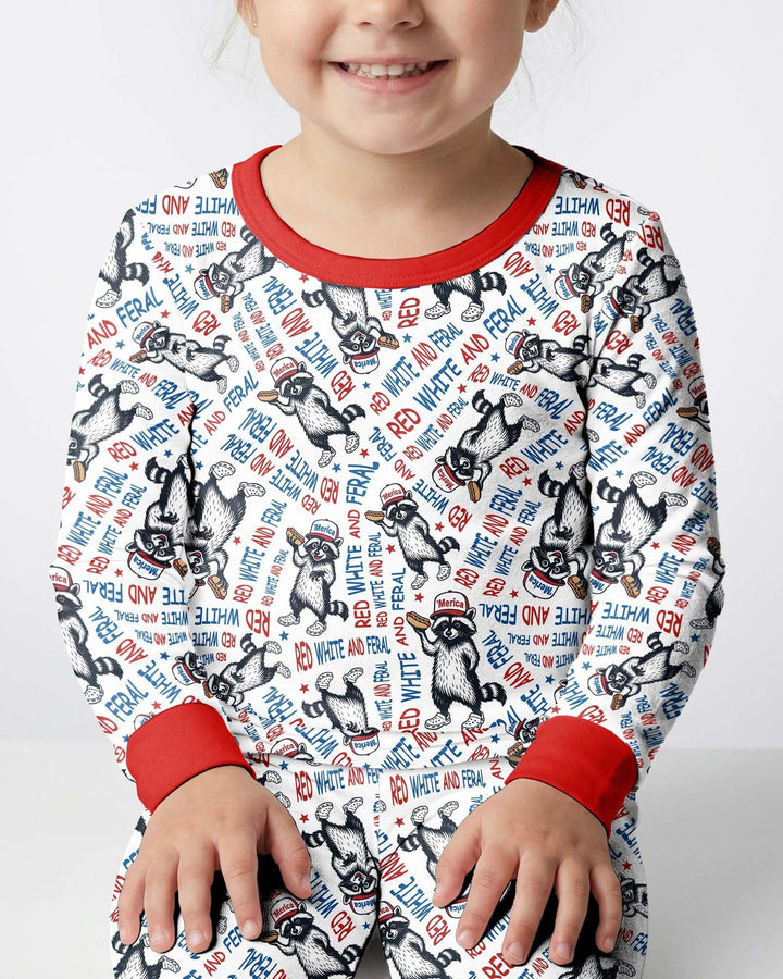 Red White and Feral Bamboo Two Piece Long Sleeve Pajama Set