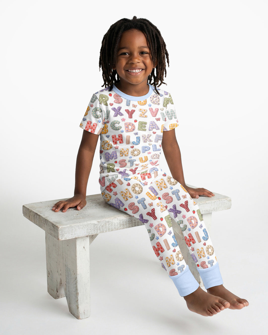 Fabric Alphabet Letters Bamboo Two Piece Short Sleeve Pajama Set