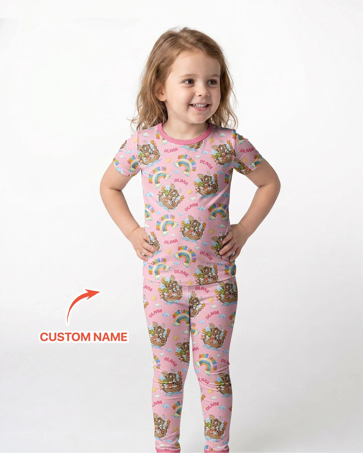 Conjunto de pijama de dos piezas de bambú de manga corta, plantilla personalizada