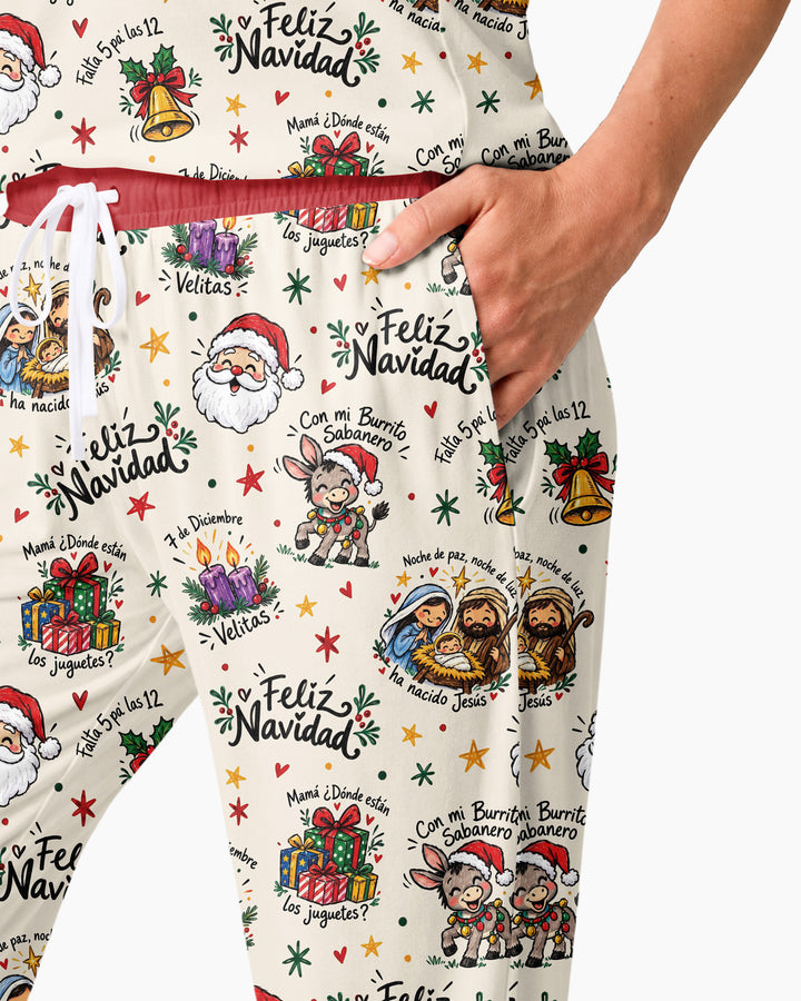 Whimsical Feliz Navidad Christmas Bamboo Women Pajama Set