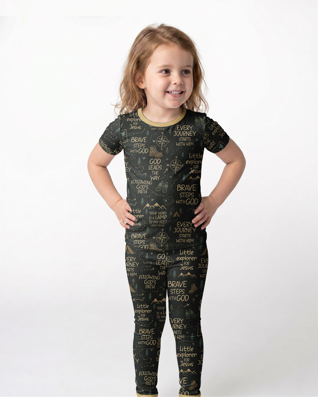 Little Explorer God Leads The Way Bamboo Two Piece Short Sleeve Pajama Set
