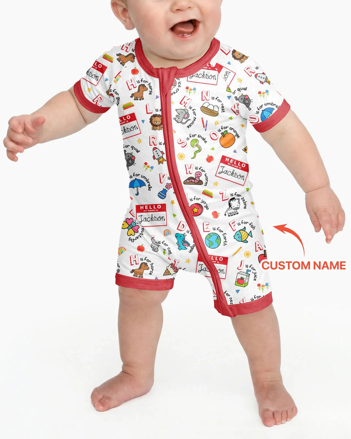 Custom Name Hello School ABCs Bamboo Shorty Zippy