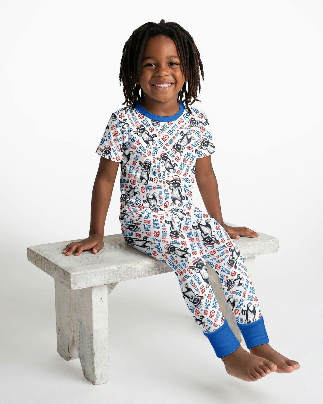 Red White and Feral Bamboo Two Piece Short Sleeve Pajama Set