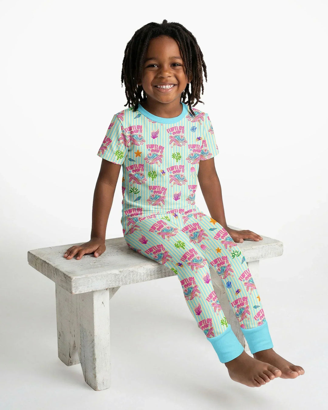 Turtley Over It Family Matching Bamboo Two Piece Short Sleeve Pajama Set