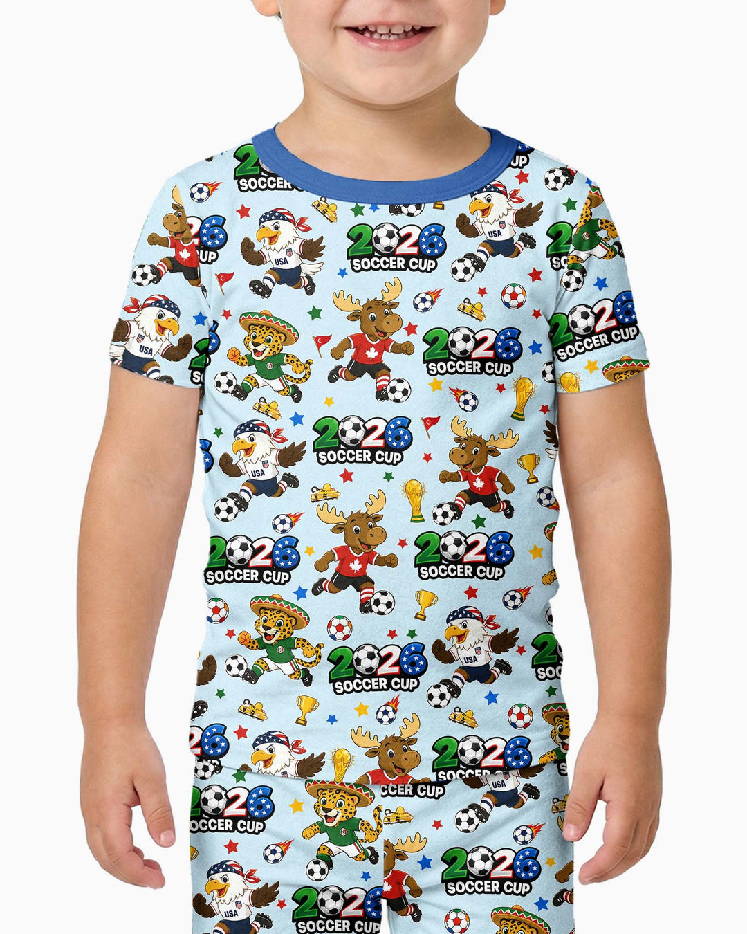 Soccer Cup Cute Mascots Bamboo Two Piece Short Sleeve Pajama Set