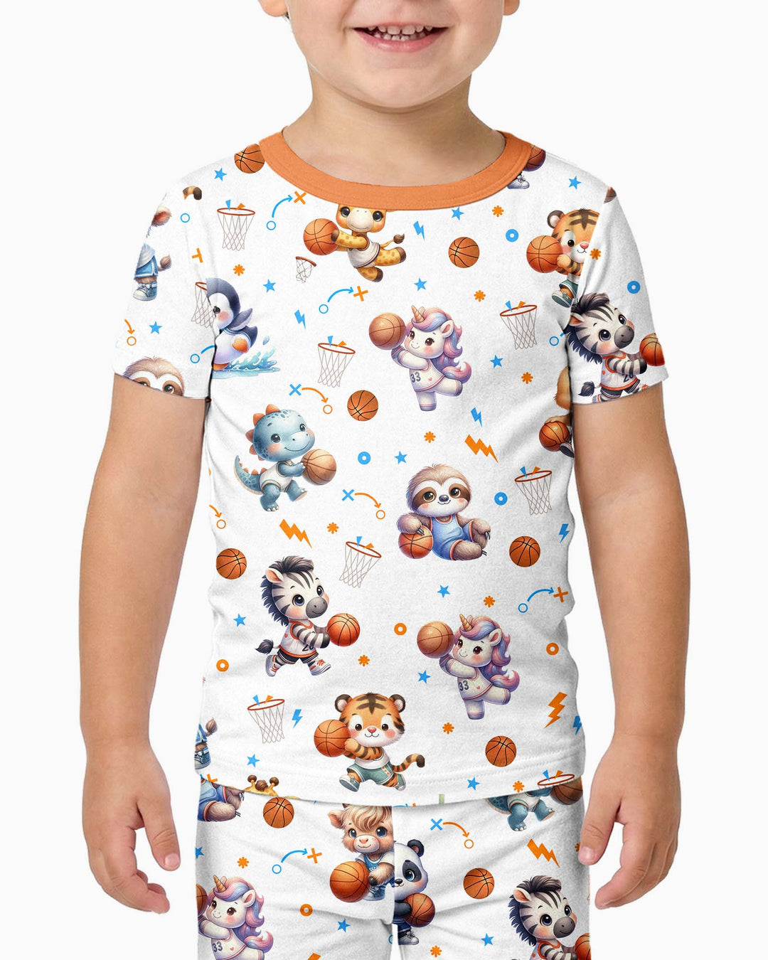 Cartoon Basketball Animals Bamboo Two Piece Short Sleeve Pajama Set