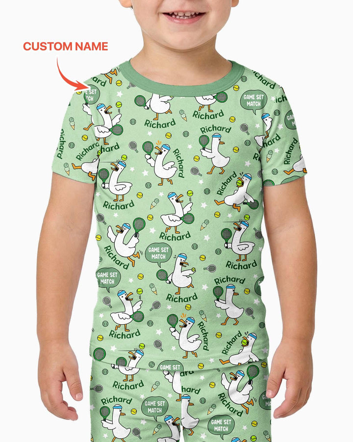 Silly Goose Playing Tennis Bamboo Two Piece Short Sleeve Pajama Set