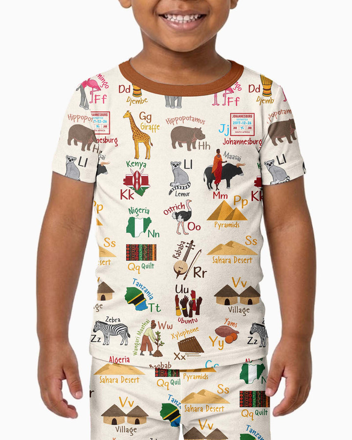 Explore Africa Geography Alphabet Bamboo Two Piece Short Sleeve Pajama Set