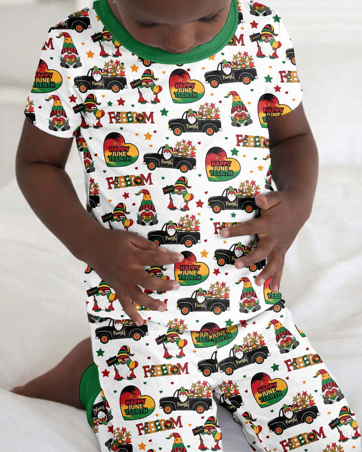 Gnome Happy Juneteenth Bamboo Two Piece Short Sleeve Pajama Set
