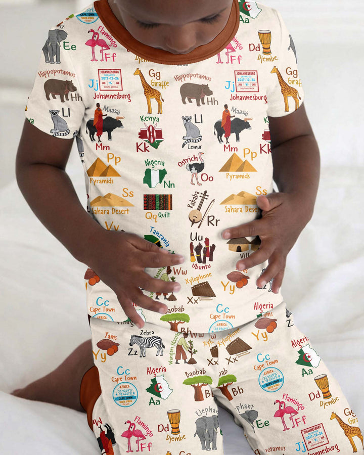 Explore Africa Geography Alphabet Bamboo Two Piece Short Sleeve Pajama Set