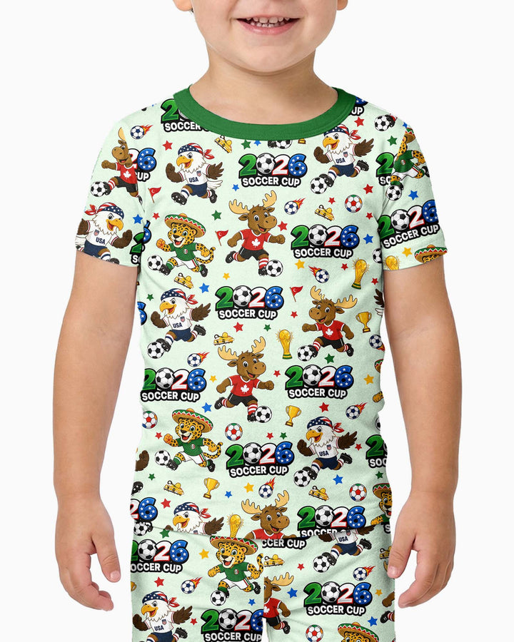Soccer Cup Cute Mascots Bamboo Two Piece Short Sleeve Pajama Set