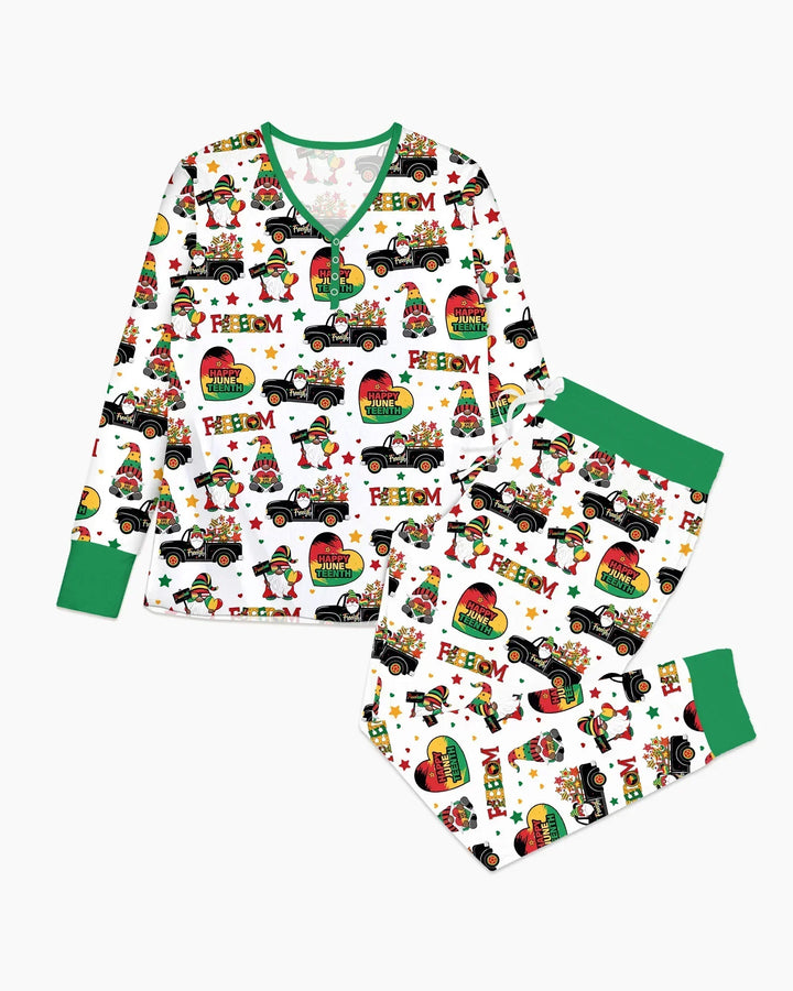 Gnome Happy Juneteenth Bamboo Women Pajama Set