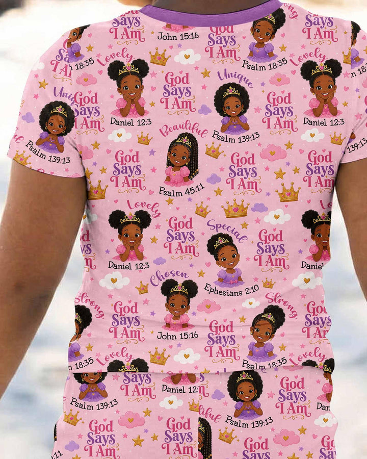 Black Princess God Says I Am Bamboo Two Piece Short Sleeve Pajama Set