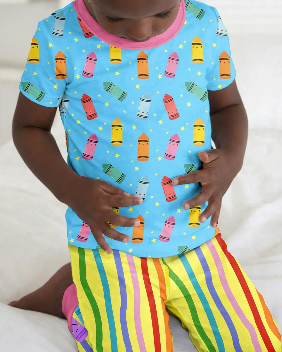 Happy Crayon Friends Bamboo Two Piece Short Sleeve Pajama Set