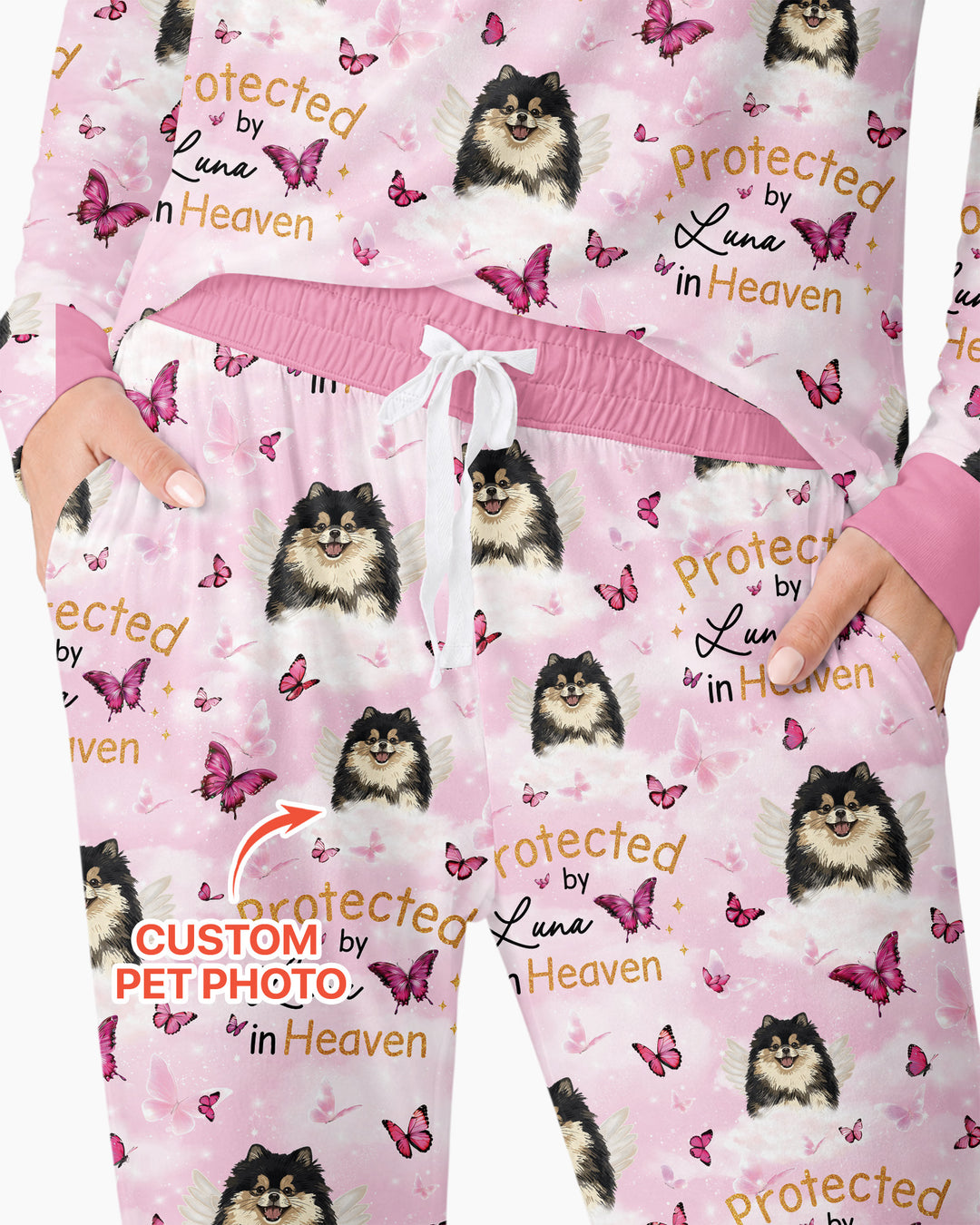 Custom Pet Photo Protected By Heaven Family Bamboo Women Pajama Set