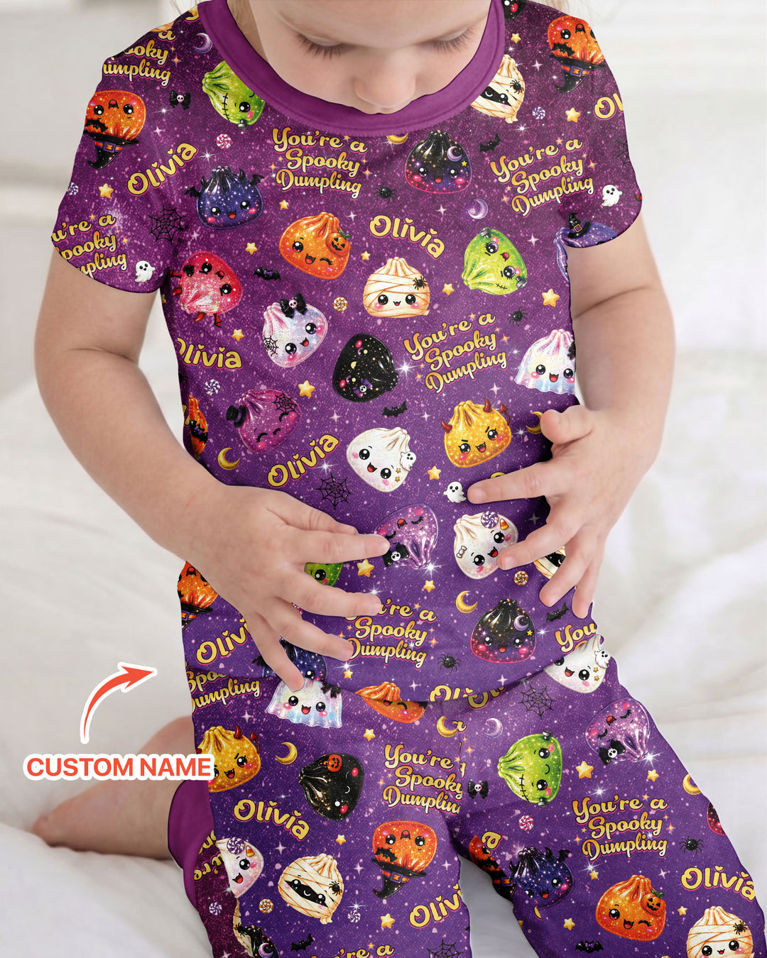 Custom Name You're A Spooky Dumpling Bamboo Two Piece Short Sleeve Pajama Set