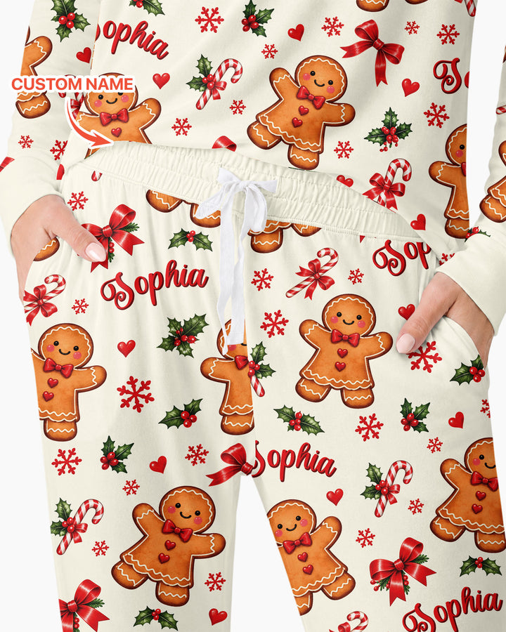Custom Name Gingerbread Bamboo Women Pajama Set