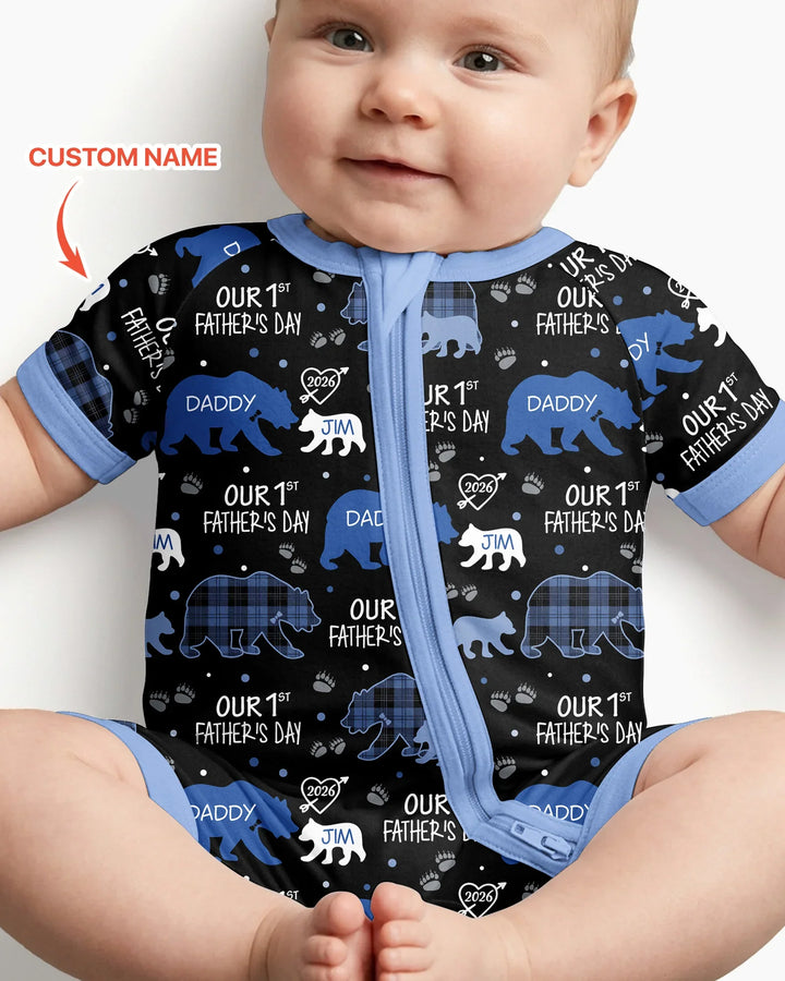 Our 1st Father's Day Daddy Bear & Me Matching Bamboo Shorty Zippy