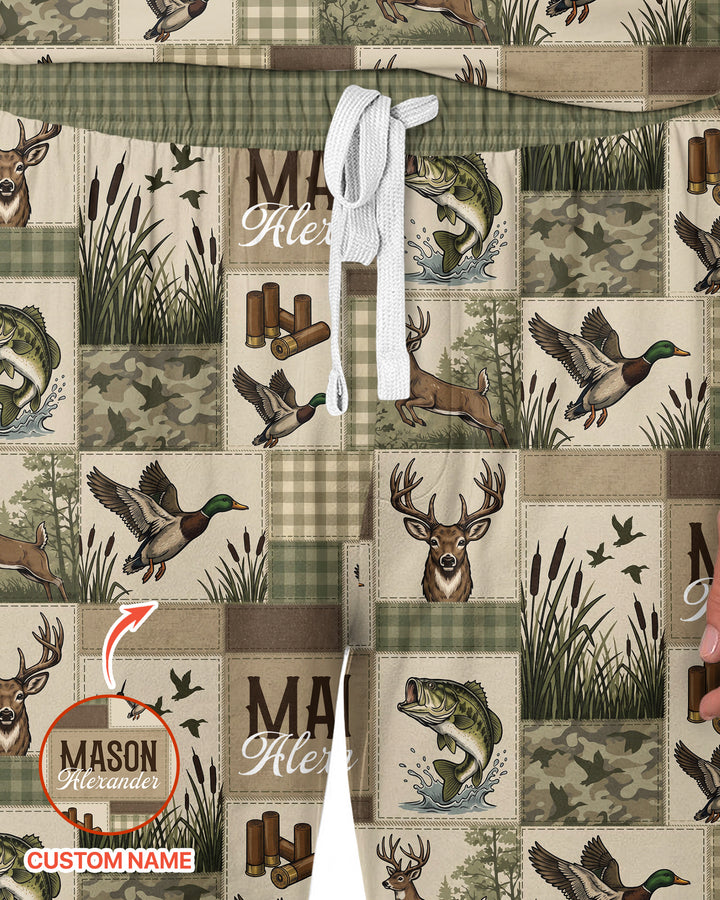 Personalized Hunting Patchwork Bamboo Men's Pajama Set