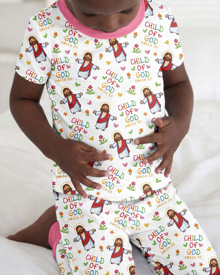 Jesus Loves Me Bamboo Two Piece Short Sleeve Pajama Set