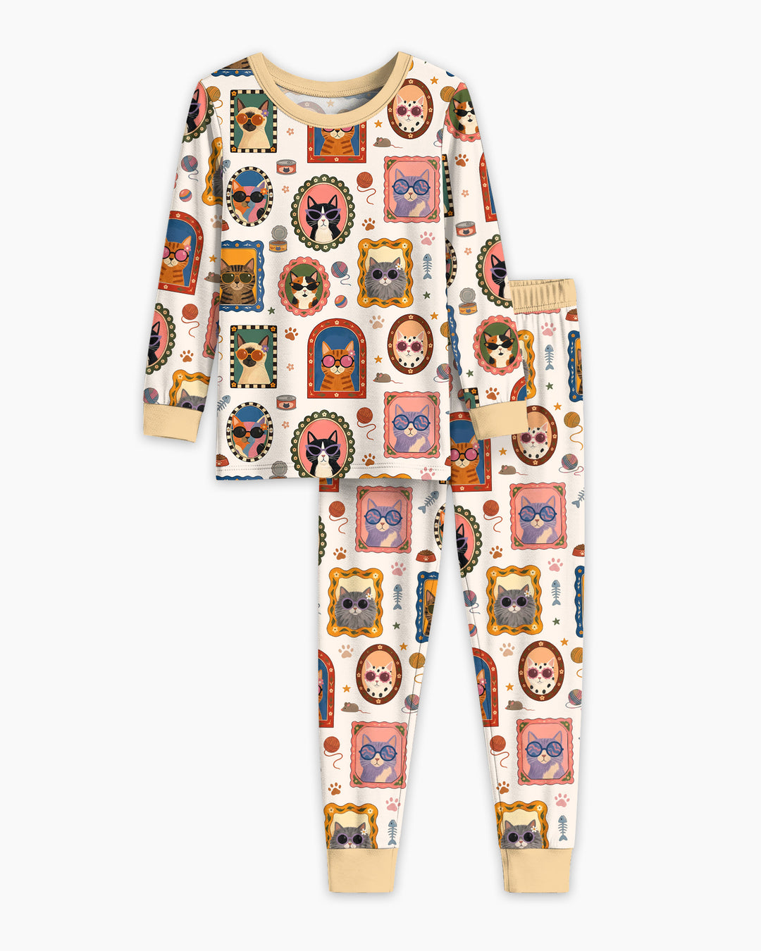 Vintage Cat Portraits Bamboo Two Piece Long Sleeve Pajama Set